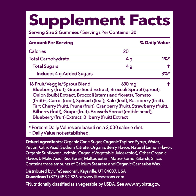 LifeSeasons Fruit & Veggie Gummy Supplement Facts