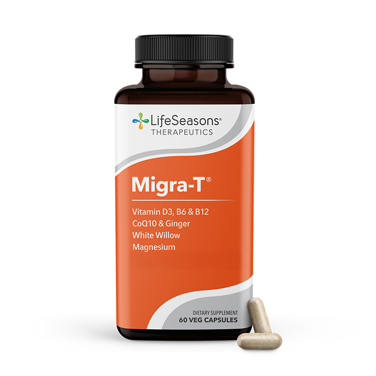 LifeSeasons Migra-T supplement bottle for migraine and neurological support